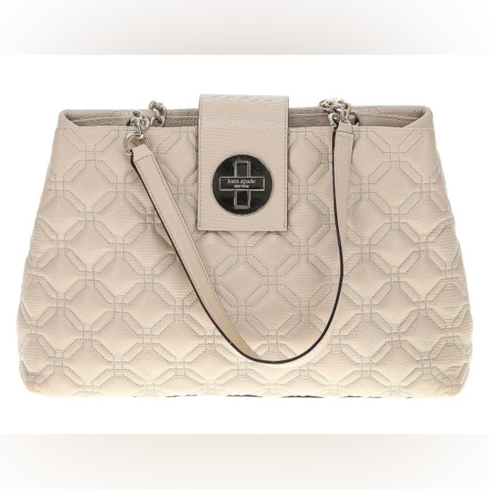Kate Spade Bag Elena Astor Court Beige Quilted Leather Shoulder Purse Tote NYC